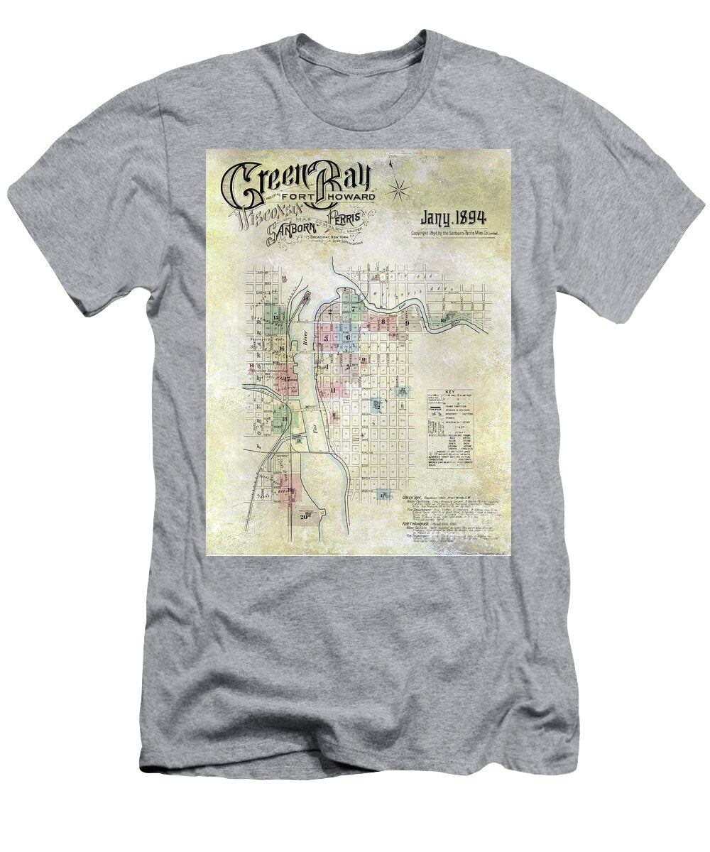 1 1894 Green Bay Wisconsin Map Jon Neidert T-Shirt