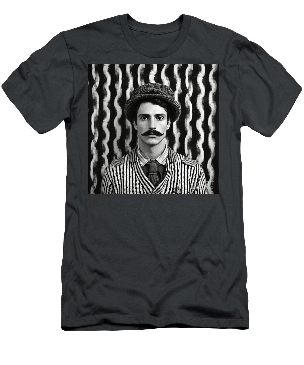 1 a Black and White Image of a Man with a Moustac D De C B Deaef Artistic Rifki T-Shirt