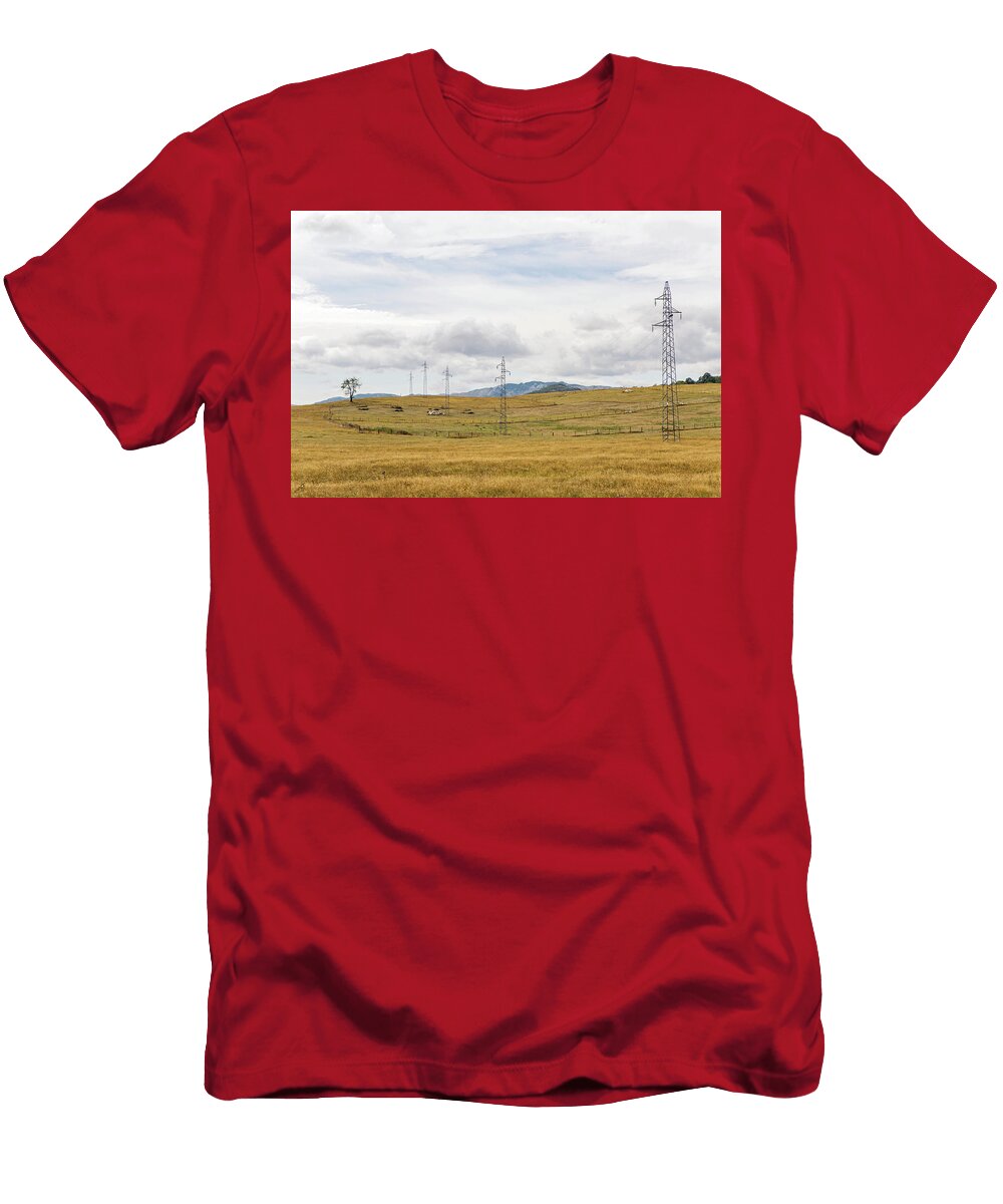 1 Autumn Field with Yellow Grass and Mountains Elena Saulich T-Shirt