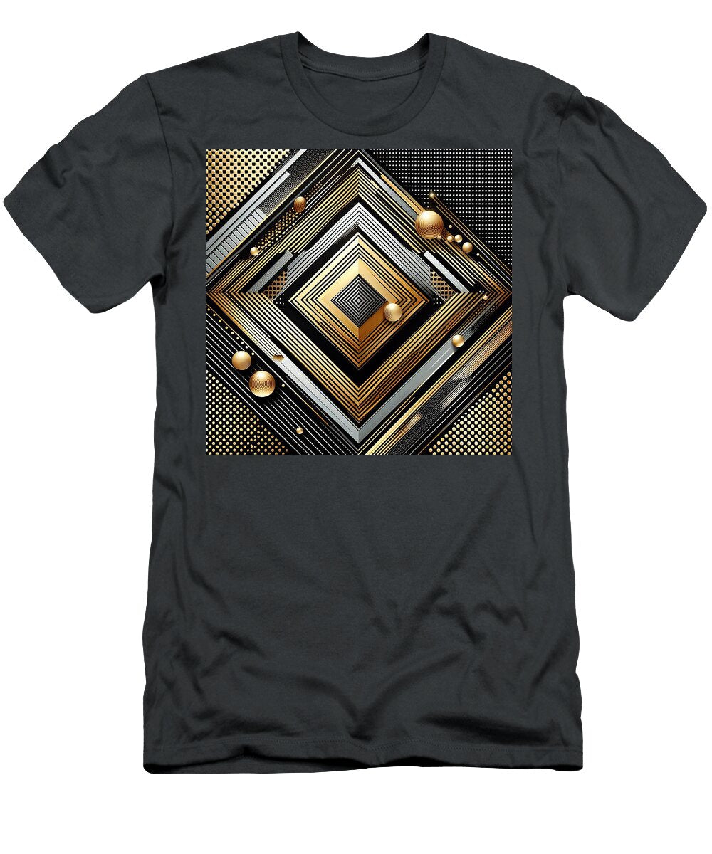 1 Gold and Silver Halftone Pattern on Geometric Black Background Talha Khan T-Shirt