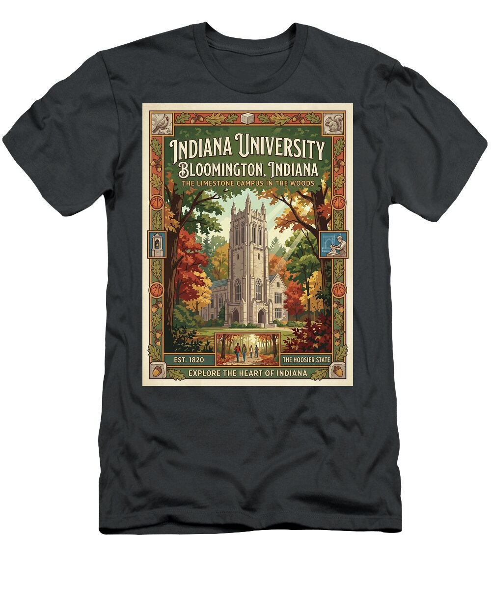 1 Indiana University Campus Iconic Vintage Travel Poster Sampadart Gallery T-Shirt