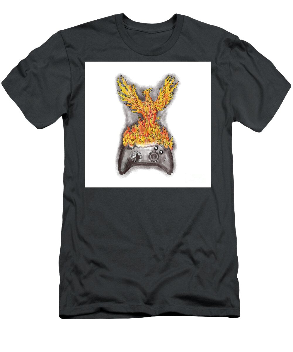 1 Phoenix Rising Over Game Controller Tattoo Aloysius Patrimonio T-Shirt