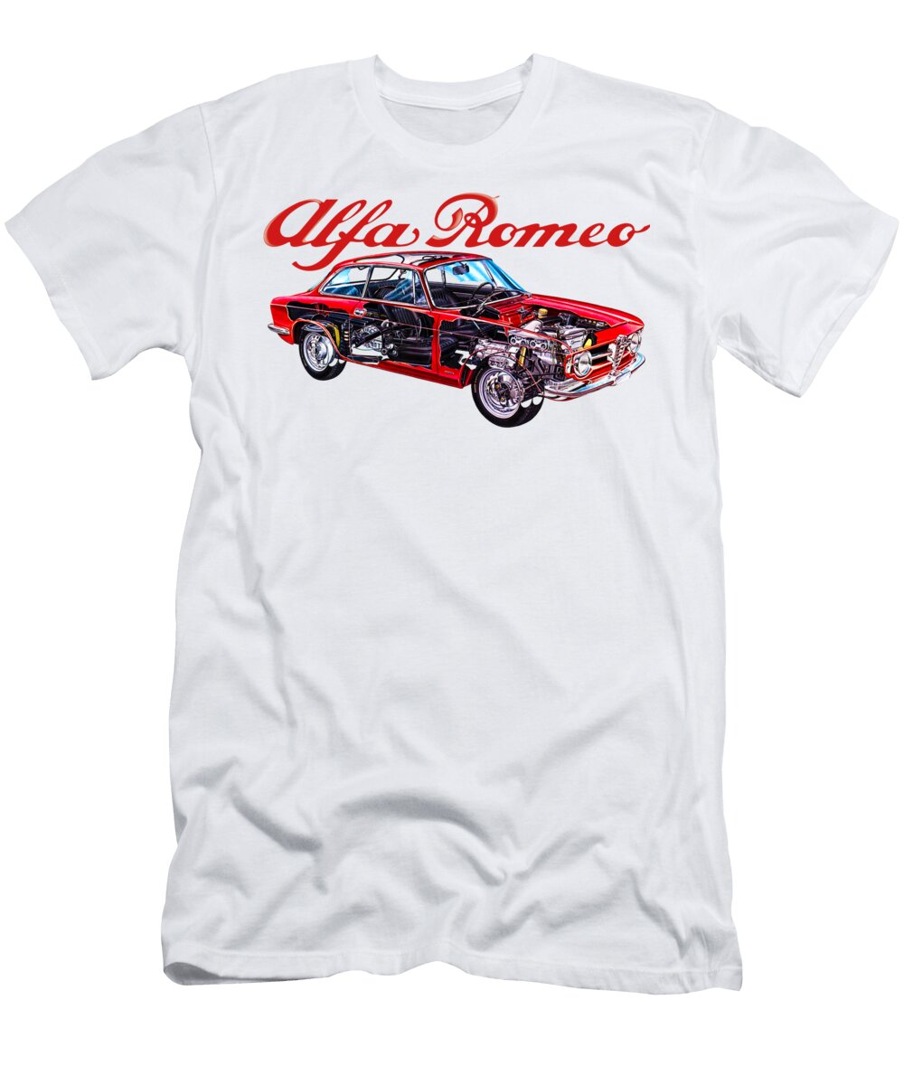 1 Red Alfa Romeo Giulia Gt 1300 Junior 1966 Cutaway Automotive Art Vladislav Shapovalenko T-Shirt