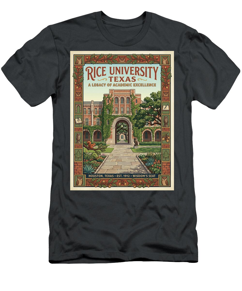 1 Rice University Campus Iconic Vintage Travel Poster Sampadart Gallery T-Shirt