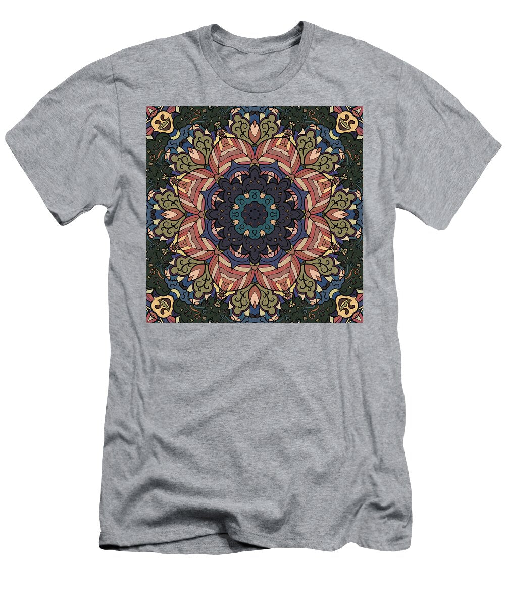 1 Seamless Tracery Tile Mehndi Design Ethnic Ornament Colorful Doodle Symmetry Texture Folk Traditional Spiritual Tribal Design Curved Doodling Motif Color Art Denis Shlykov T-Shirt