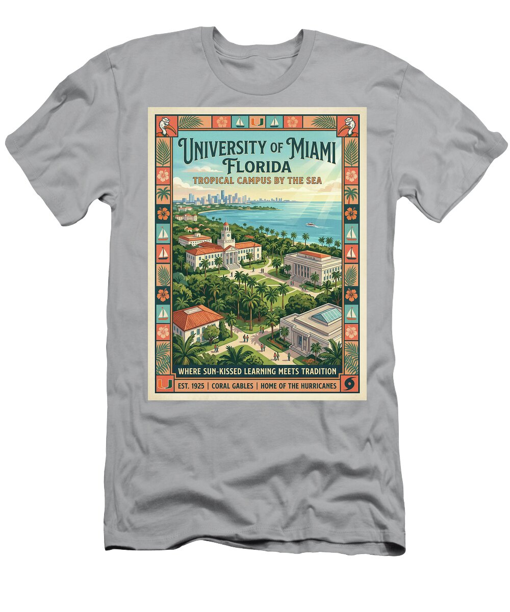 1 University of Miami Campus Scene Iconic Vintage Travel Poster Sampadart Gallery T-Shirt