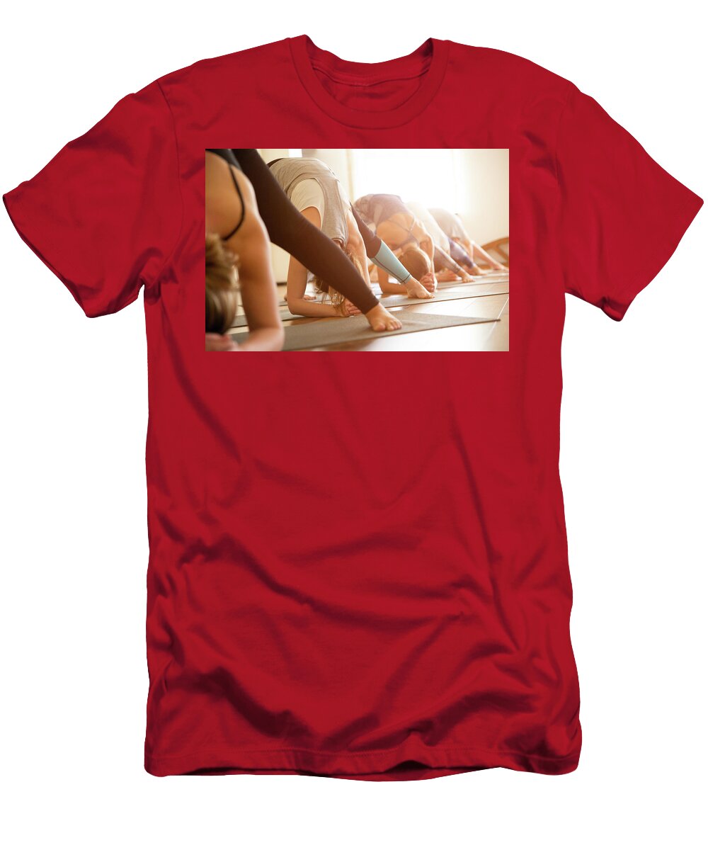 1 Yoga Class Group of People Relaxing and Doing Yoga Pose Wellness and Healthy Lifestyle Maria Kray T-Shirt