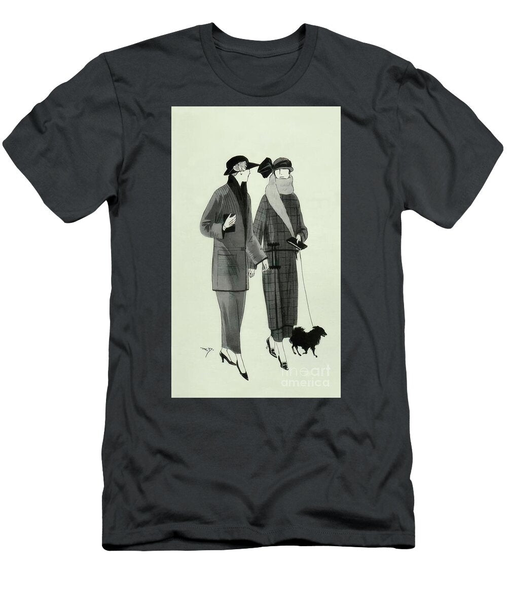 1920s Art Deco Fashion Sketch Two Women with Pomeranian Dog Jon Fennel T-Shirt
