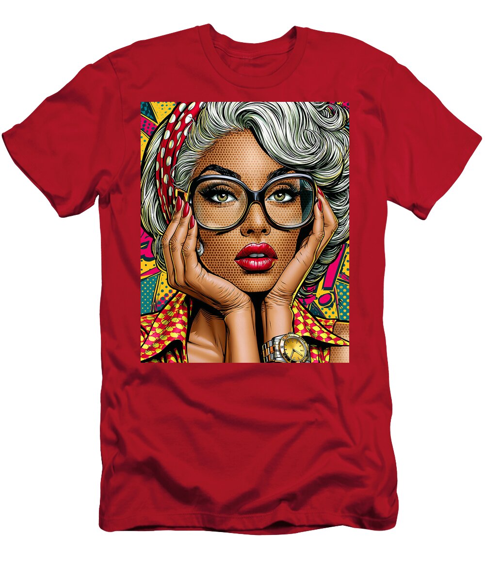 2 Pop Art Woman with Glasses Kevin Walker and Pixel Reverie T-Shirt