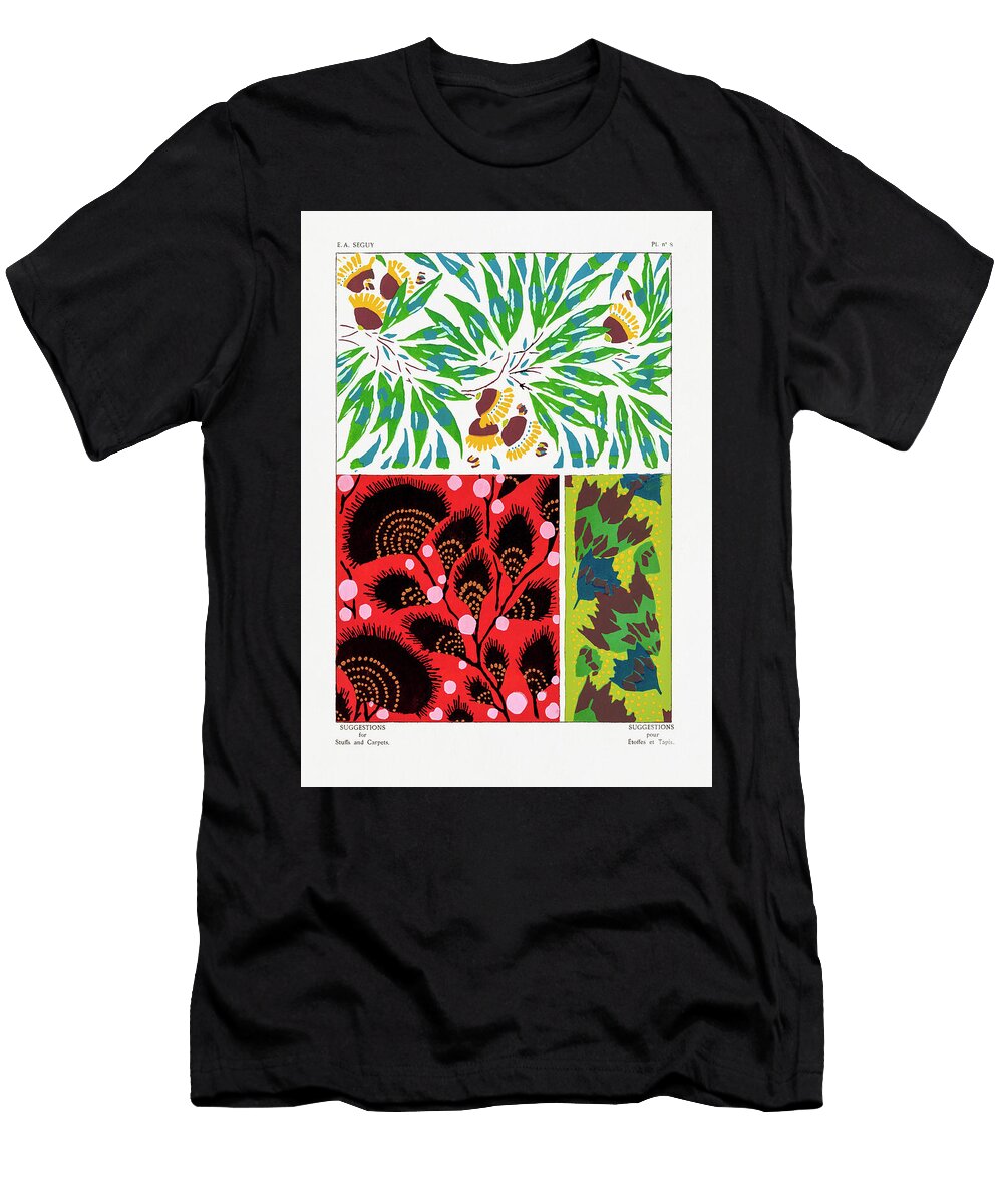 2 Vintage Floral Patterns Art Nouveau Flower Pochoir Stencil Prin Seguy T-Shirt