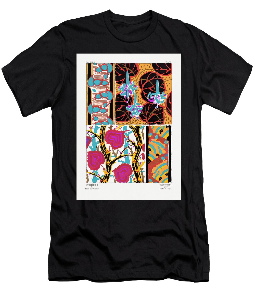 2 Vintage Flower Patterns Elegant Art Nouveau Pochoir Stencil Pri Seguy T-Shirt
