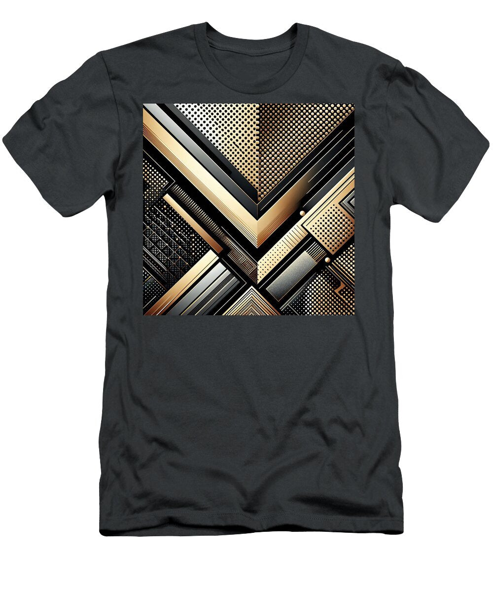 3 Gold and Silver Halftone Pattern on Geometric Black Background Talha Khan T-Shirt