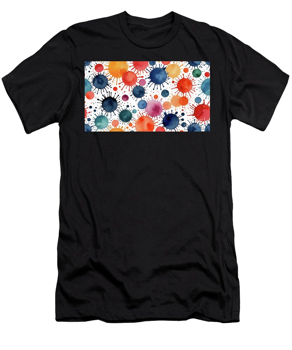 3 Hand Drawn Colorful Watercolor Geometric Seamless Polka Dot Patt Turgay Koca T-Shirt