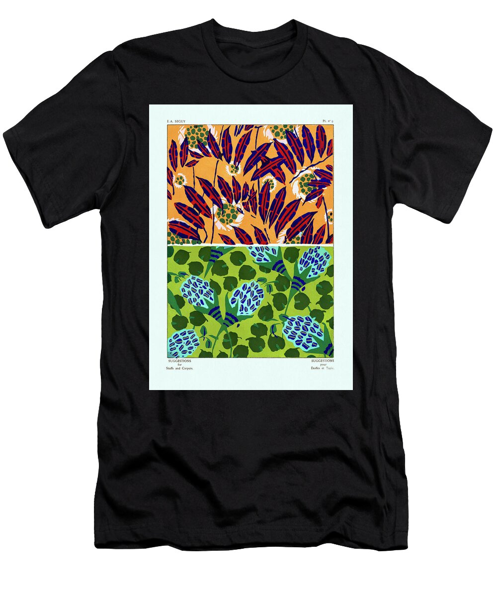 3 Vintage Floral Patterns Art Nouveau Flower Pochoir Stencil Prin Seguy T-Shirt