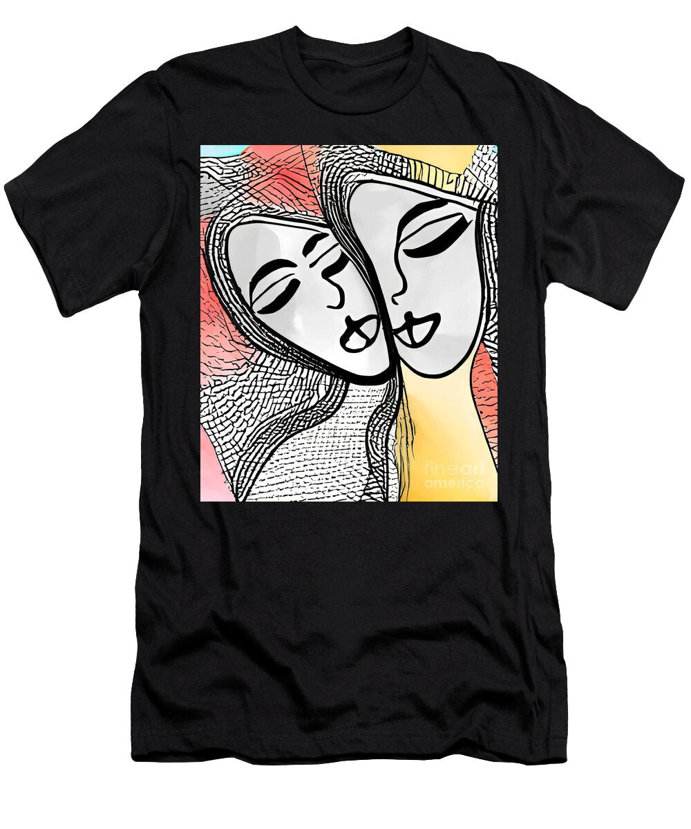 4 Pop Art Lesbian Couple Kissing Lesbian Kiss Lgbt Lgbtq Watercolor Painting Hand Drawn Lesbian Mounir Khalfouf T-Shirt