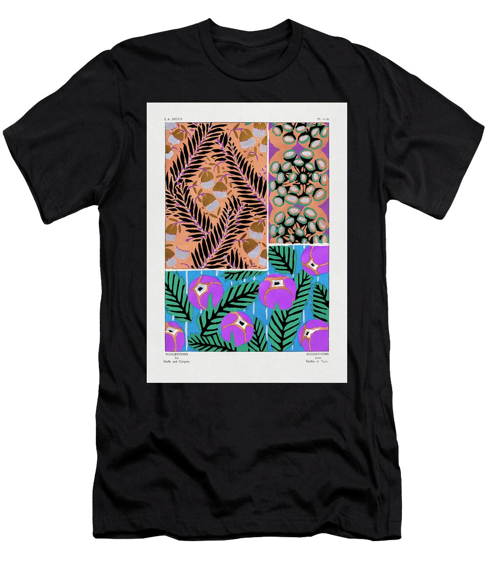 4 Vintage Floral Patterns Art Nouveau Flower Pochoir Stencil Prin Seguy T-Shirt