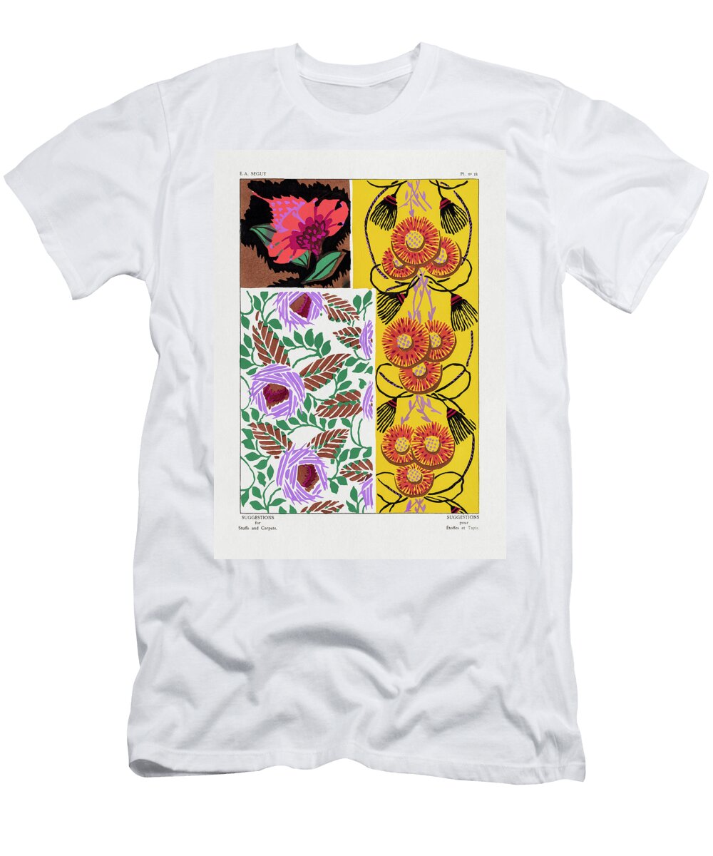 4 Vintage Flower Patterns Elegant Art Nouveau Pochoir Stencil Pri Seguy T-Shirt