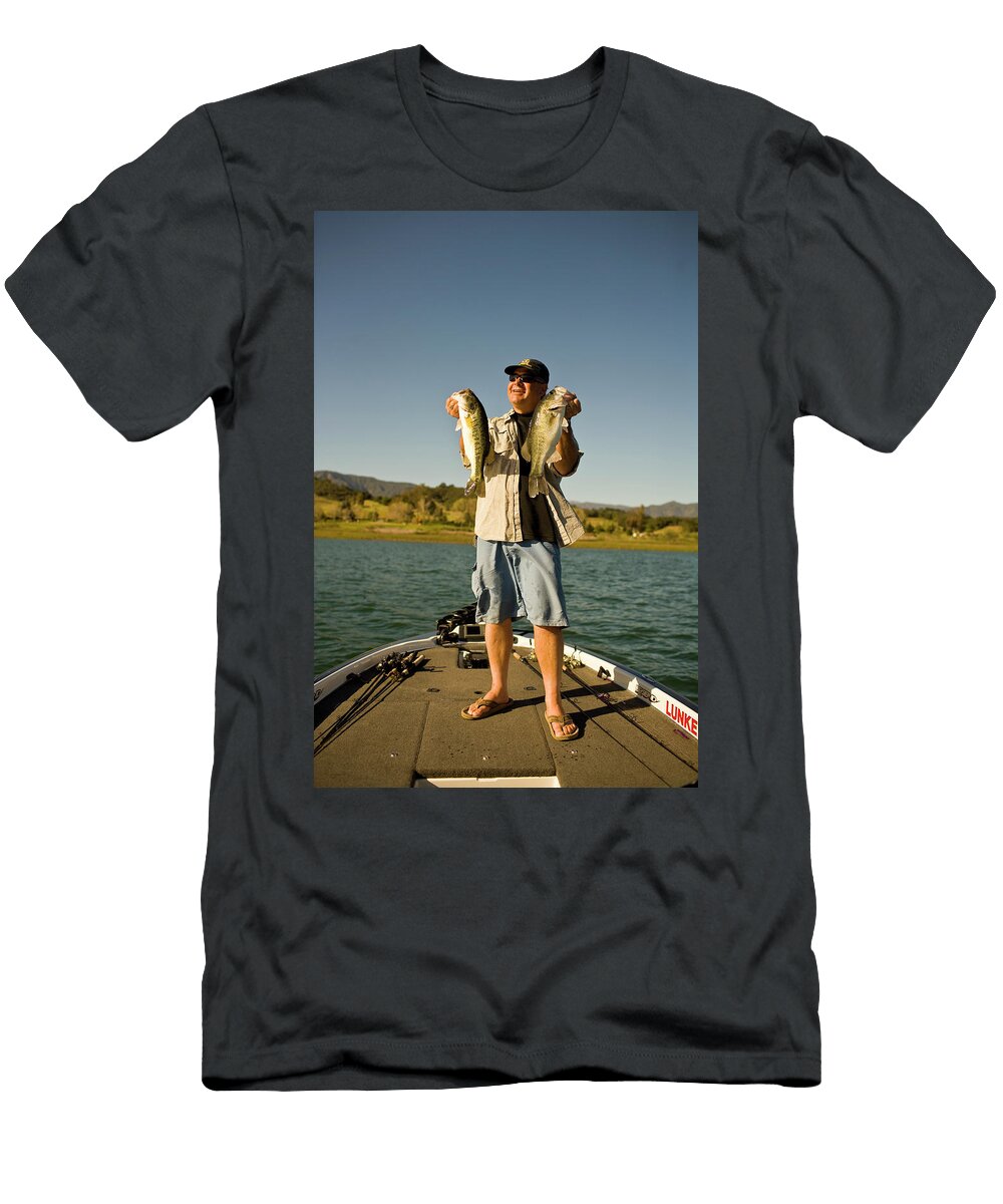 5 a Man Holds Up His Catch Proudly Jay Reilly T-Shirt