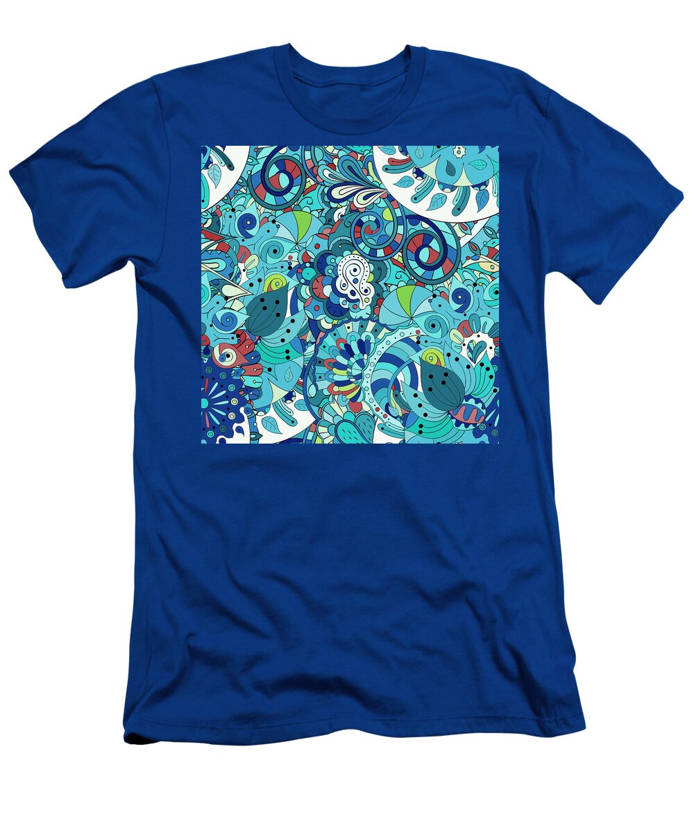 7 Tracery Seamless Pattern Mehndi Design Ethnic Colorful Doodle Texture Curved Doodling Background Denis Shlykov T-Shirt