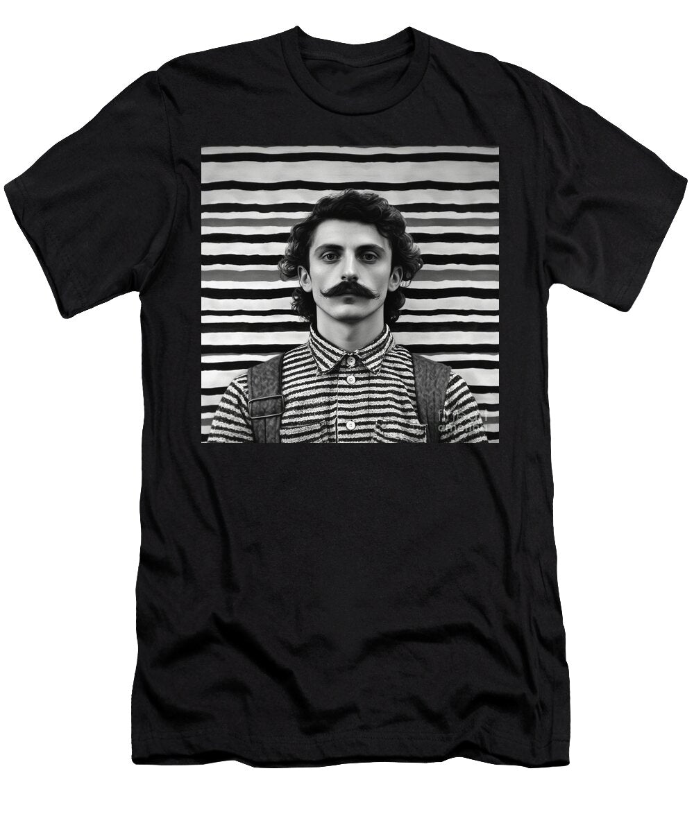 A Black and White Image of a Man with a Moustac a F E E Ddedbcf Artistic Rifki T-Shirt