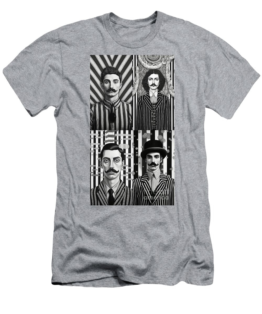 A Black and White Image of a Man with a Moustac Adc Fb D a Cdf Artistic Rifki T-Shirt