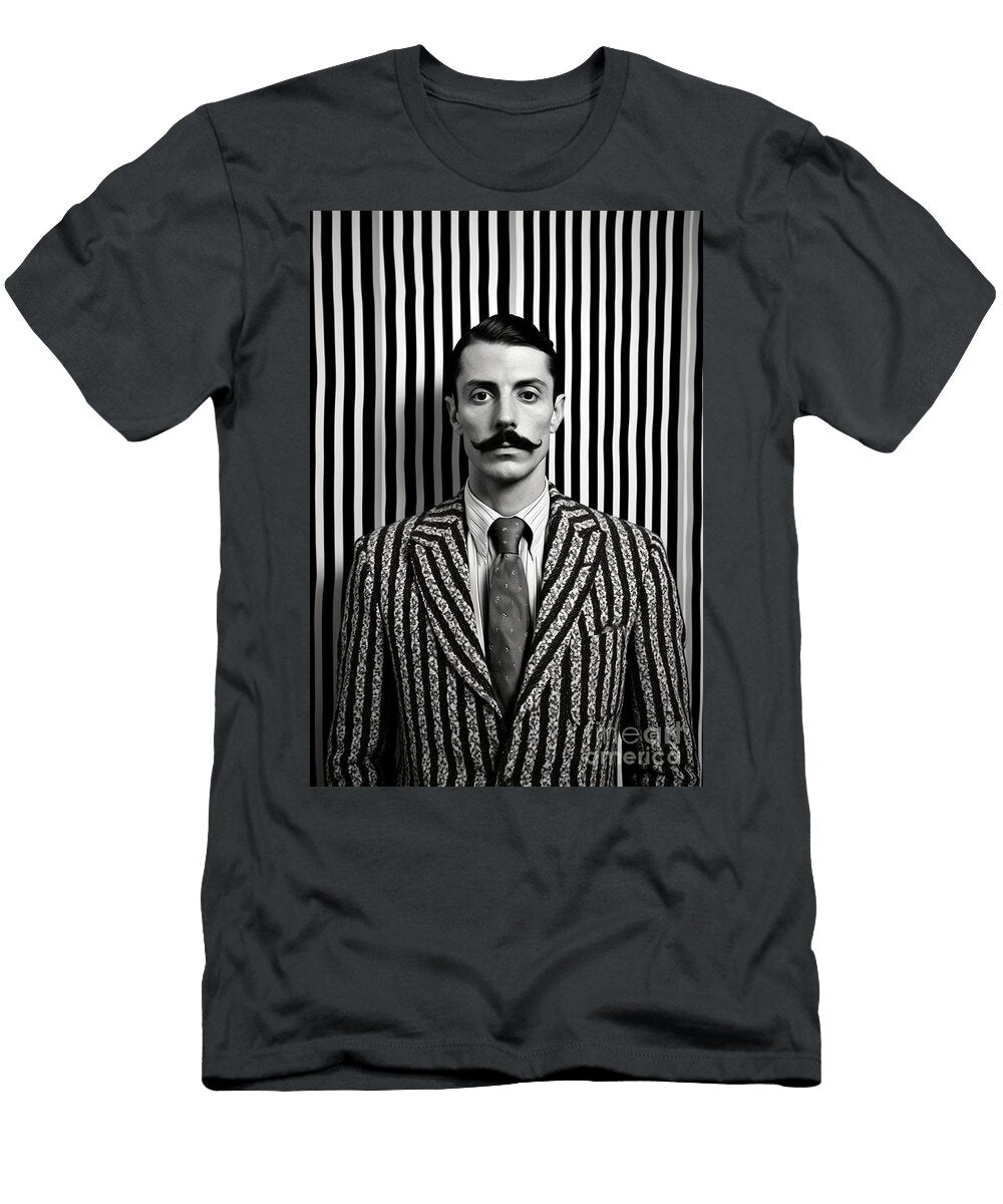 A Black and White Image of a Man with a Moustac B Ac a Cb DC Artistic Rifki T-Shirt