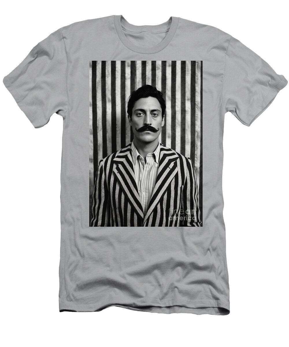 A Black and White Image of a Man with a Moustac Bce Ecf Be Ee Artistic Rifki T-Shirt