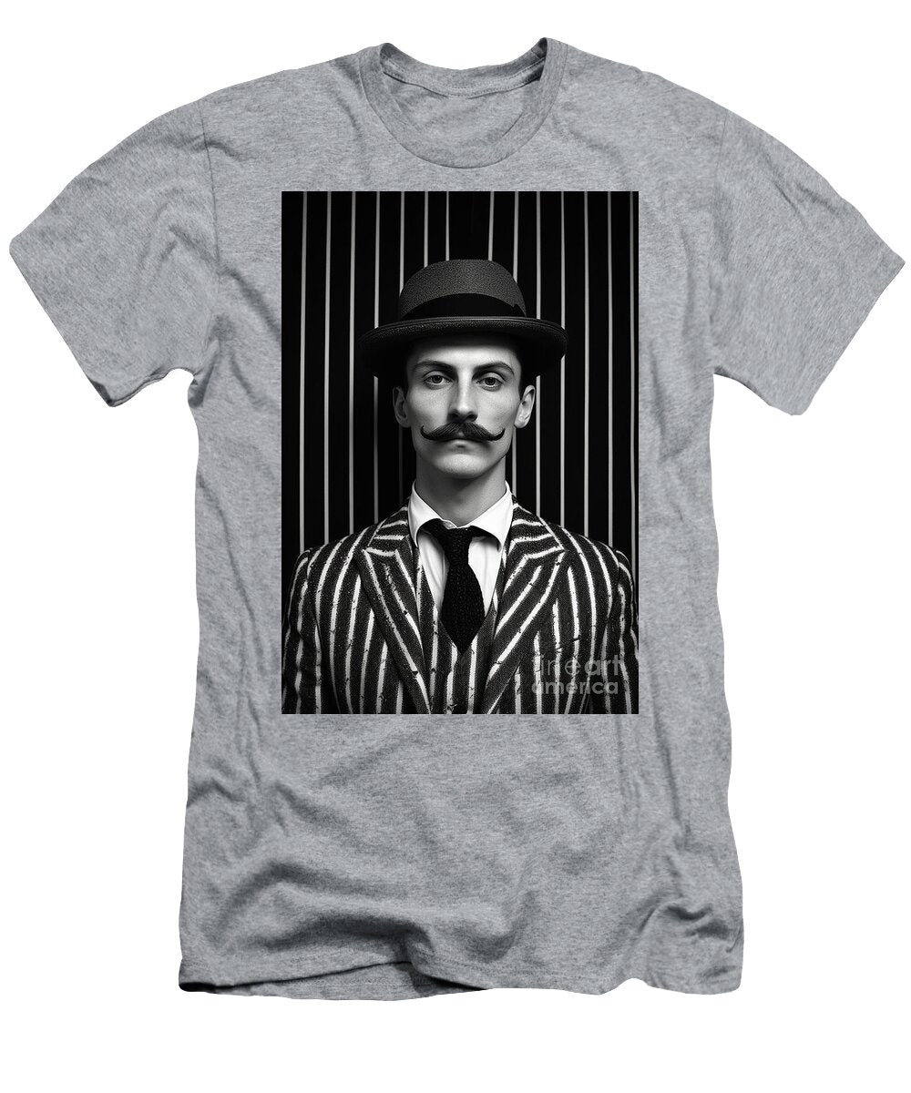 A Black and White Image of a Man with a Moustac Be Af Ddfae Artistic Rifki T-Shirt