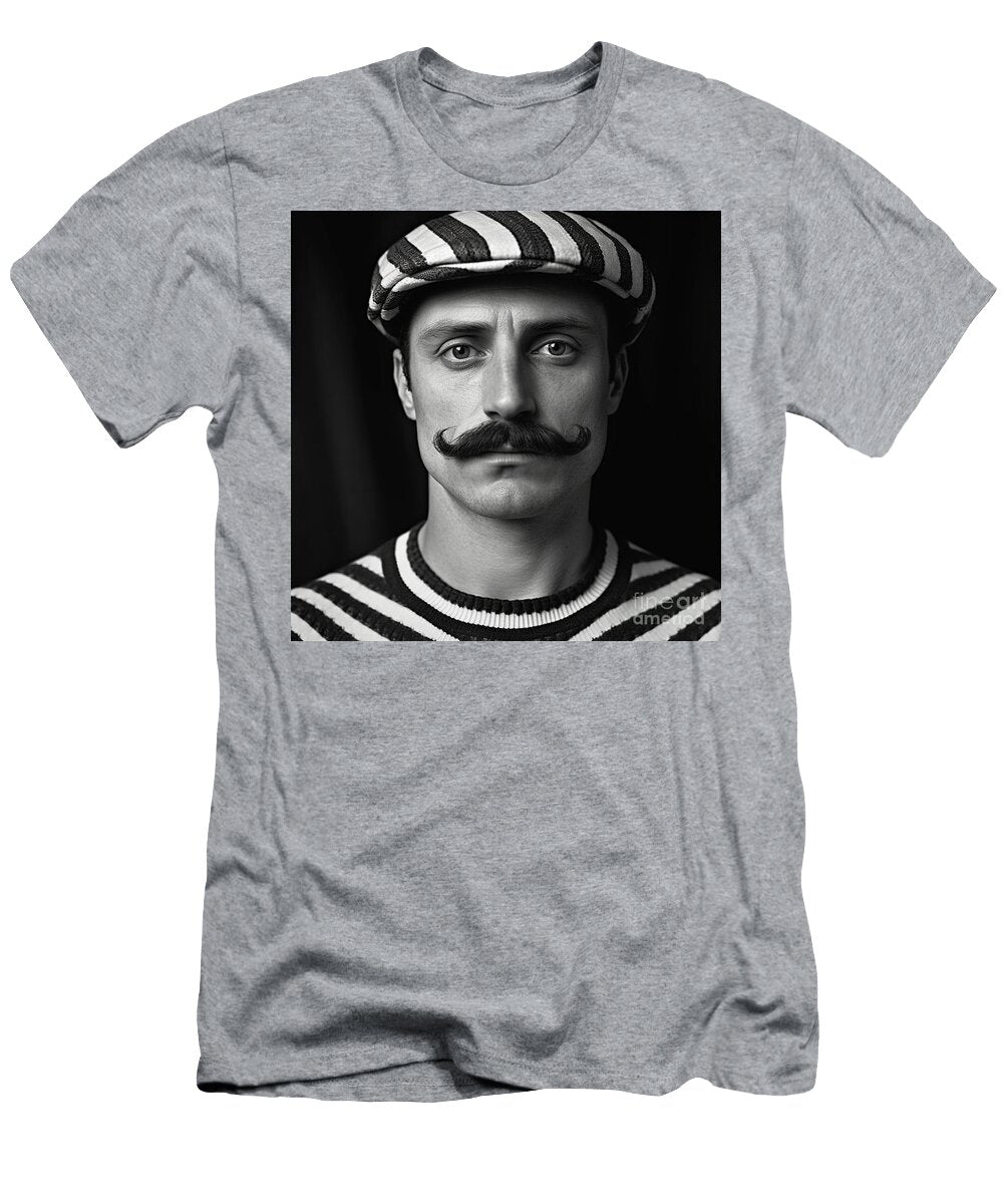 A Black and White Image of a Man with a Moustac Bebe Dcdc a Bae Fbbcfa Artistic Rifki T-Shirt