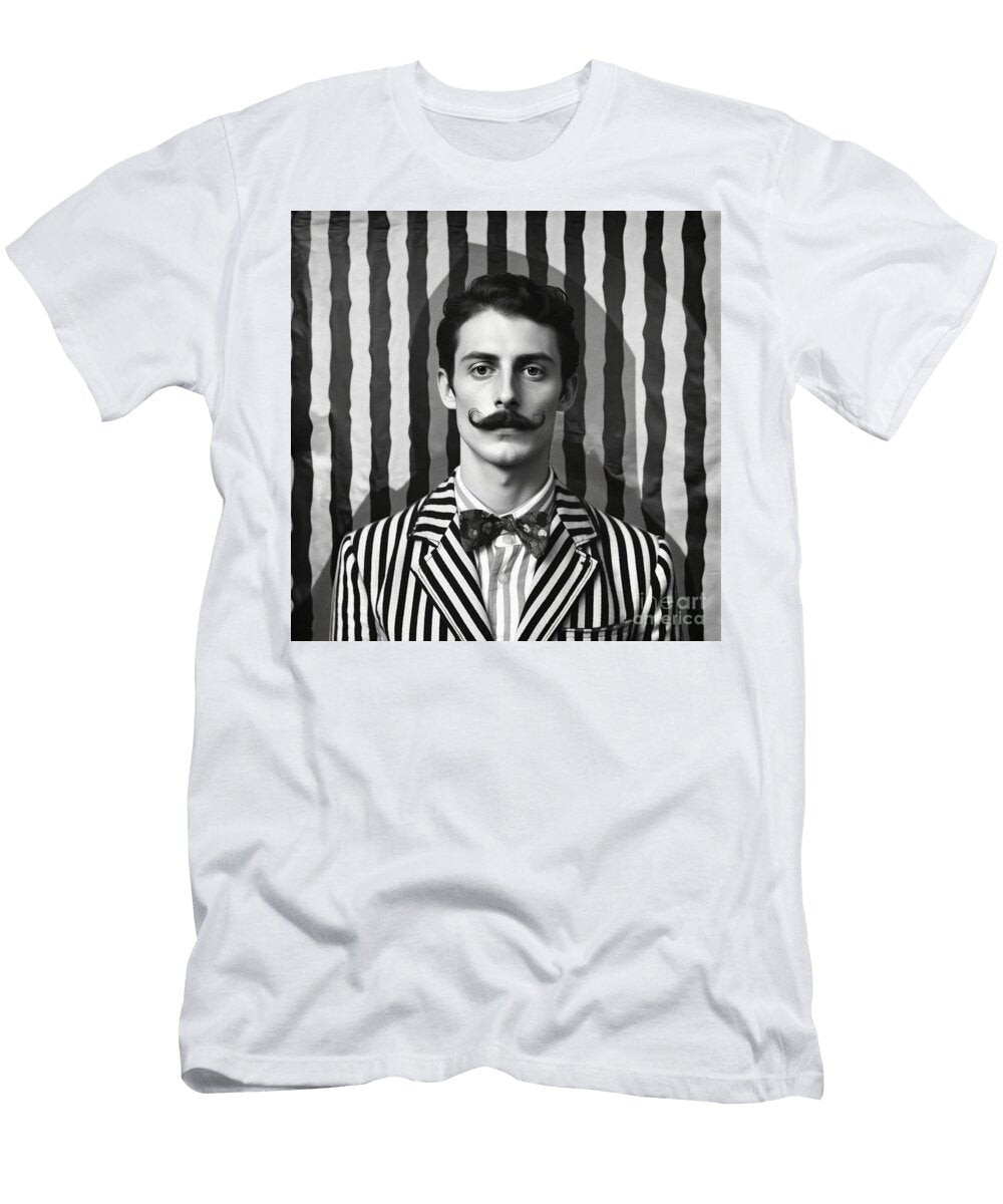 A Black and White Image of a Man with a Moustac Bef Ea Ab Cb Artistic Rifki T-Shirt