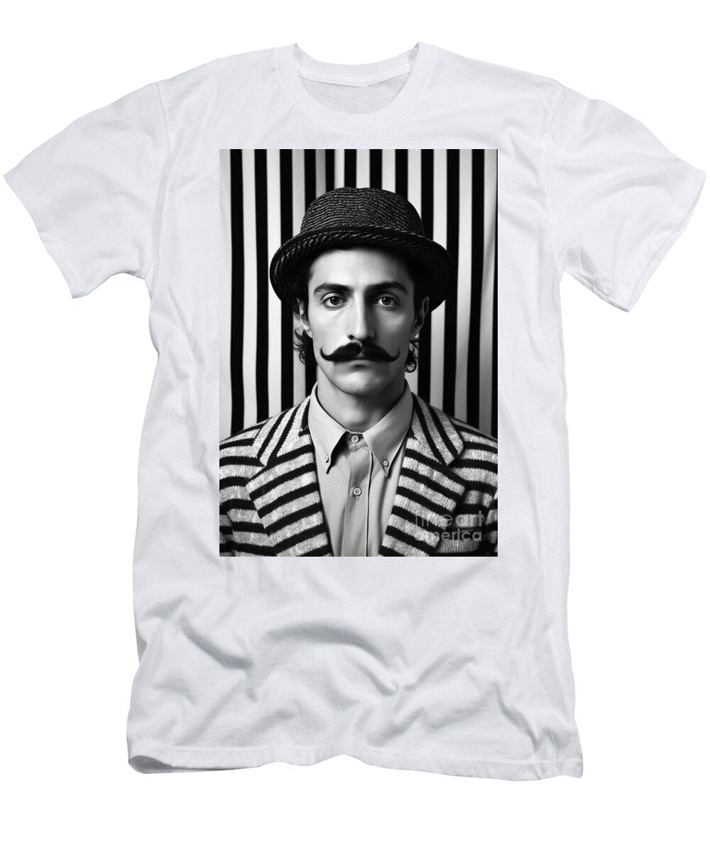 A Black and White Image of a Man with a Moustac Bfffeb a C C Fee Artistic Rifki T-Shirt