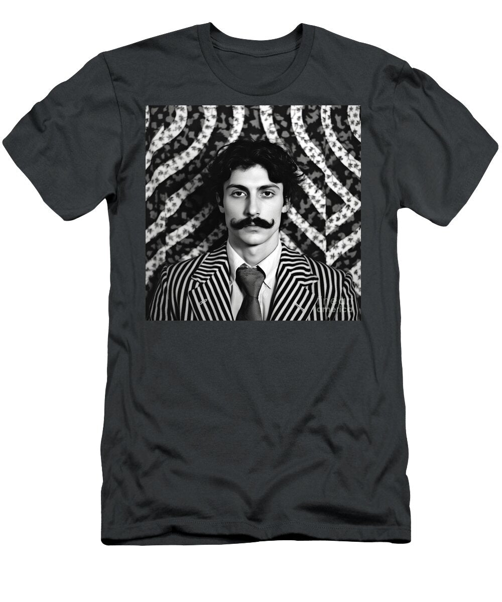 A Black and White Image of a Man with a Moustac Caf F Fb Bf Fefdd Artistic Rifki T-Shirt