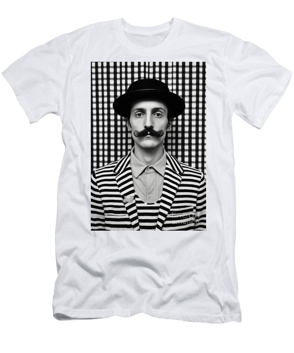 A Black and White Image of a Man with a Moustac Ce Ce F Bae Cbfe Artistic Rifki T-Shirt