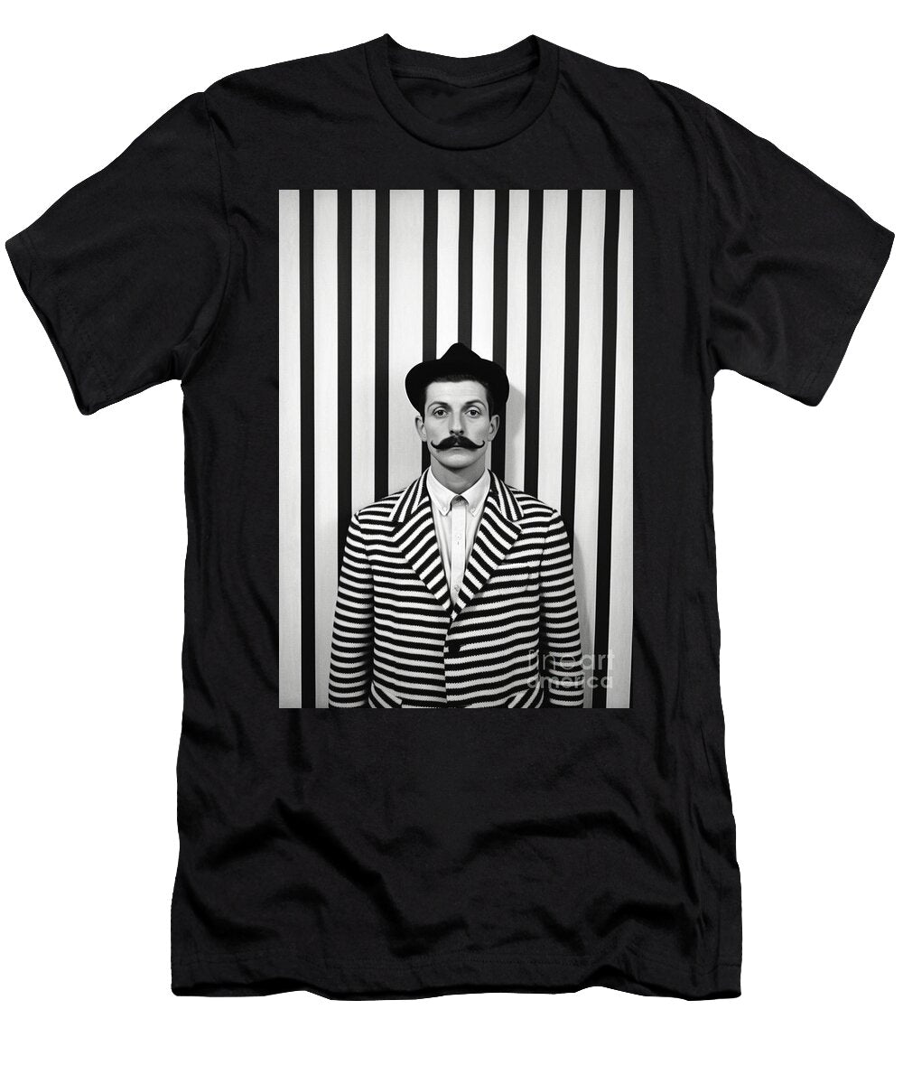 A Black and White Image of a Man with a Moustac Cecd D Ede Cabb Artistic Rifki T-Shirt