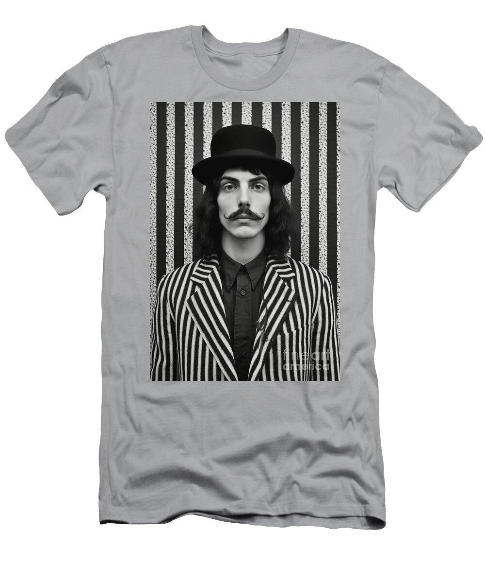 A Black and White Image of a Man with a Moustac D De C B Deaef Artistic Rifki T-Shirt