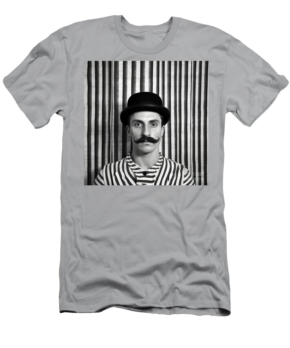 A Black and White Image of a Man with a Moustac Db Bf Ab Bb Bdfddf Artistic Rifki T-Shirt