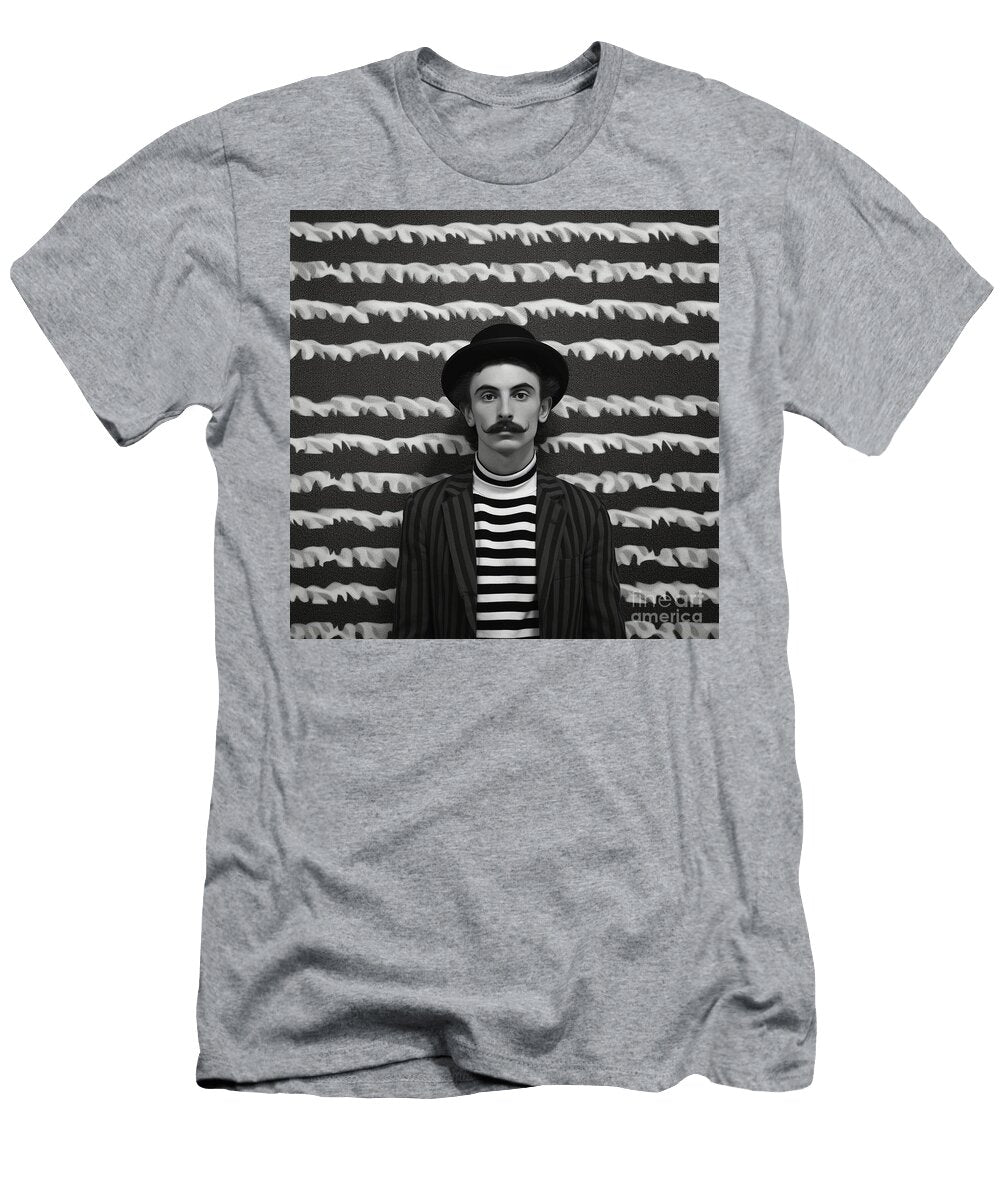 A Black and White Image of a Man with a Moustac Db C B Aff Cefe Artistic Rifki T-Shirt