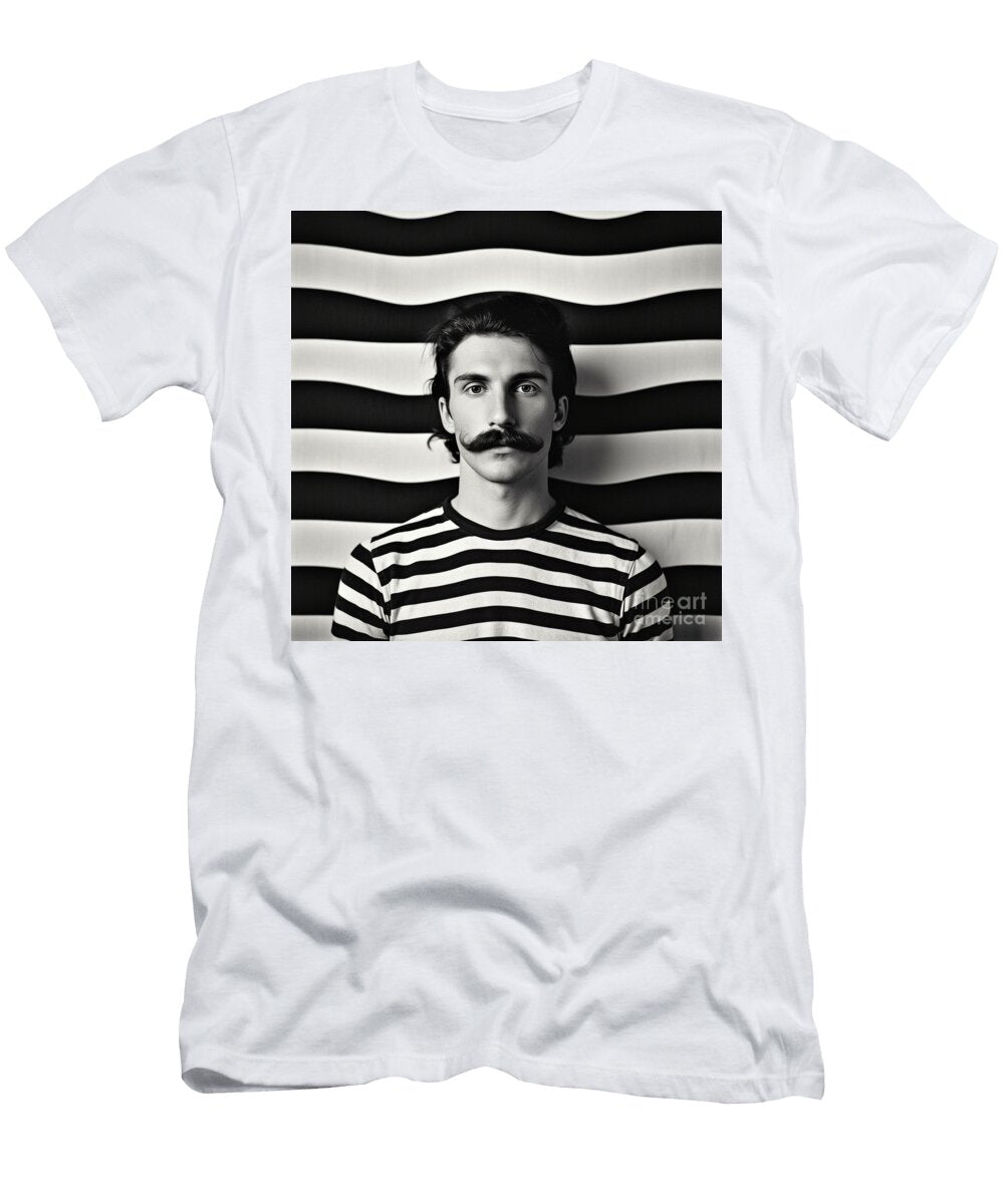 A Black and White Image of a Man with a Moustac Df E F Bf Bbf Artistic Rifki T-Shirt