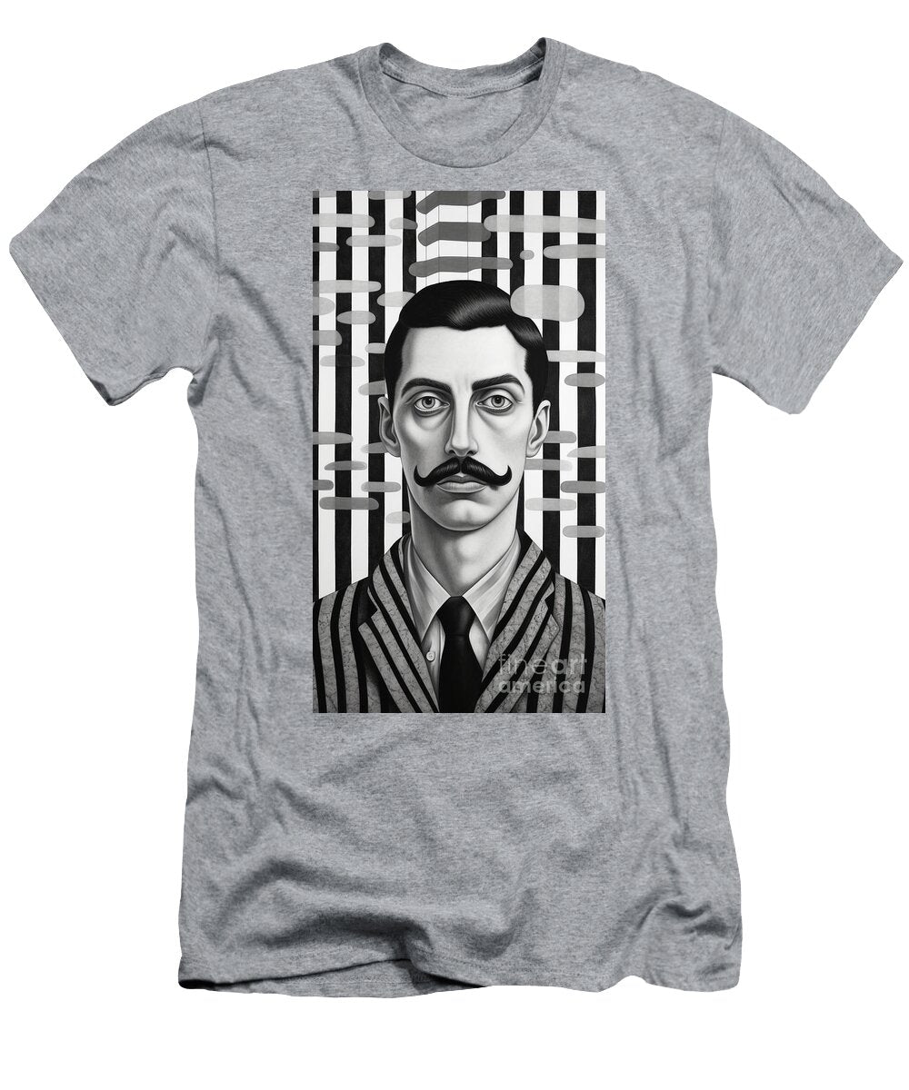 A Black and White Image of a Man with a Moustac Ebfd C F Baa Aeeeef Artistic Rifki T-Shirt