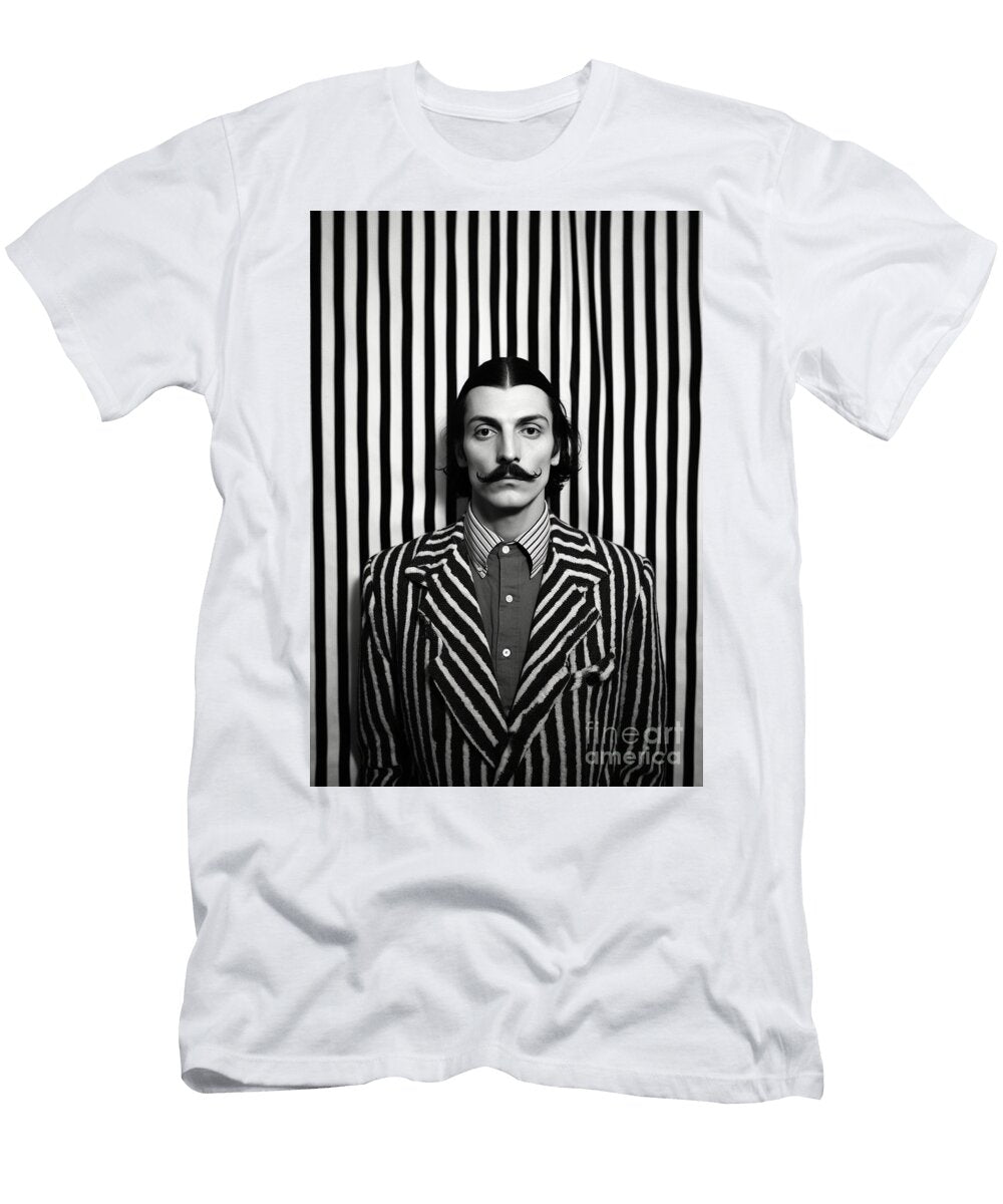 A Black and White Image of a Man with a Moustac Ecd Dcaaa Artistic Rifki T-Shirt