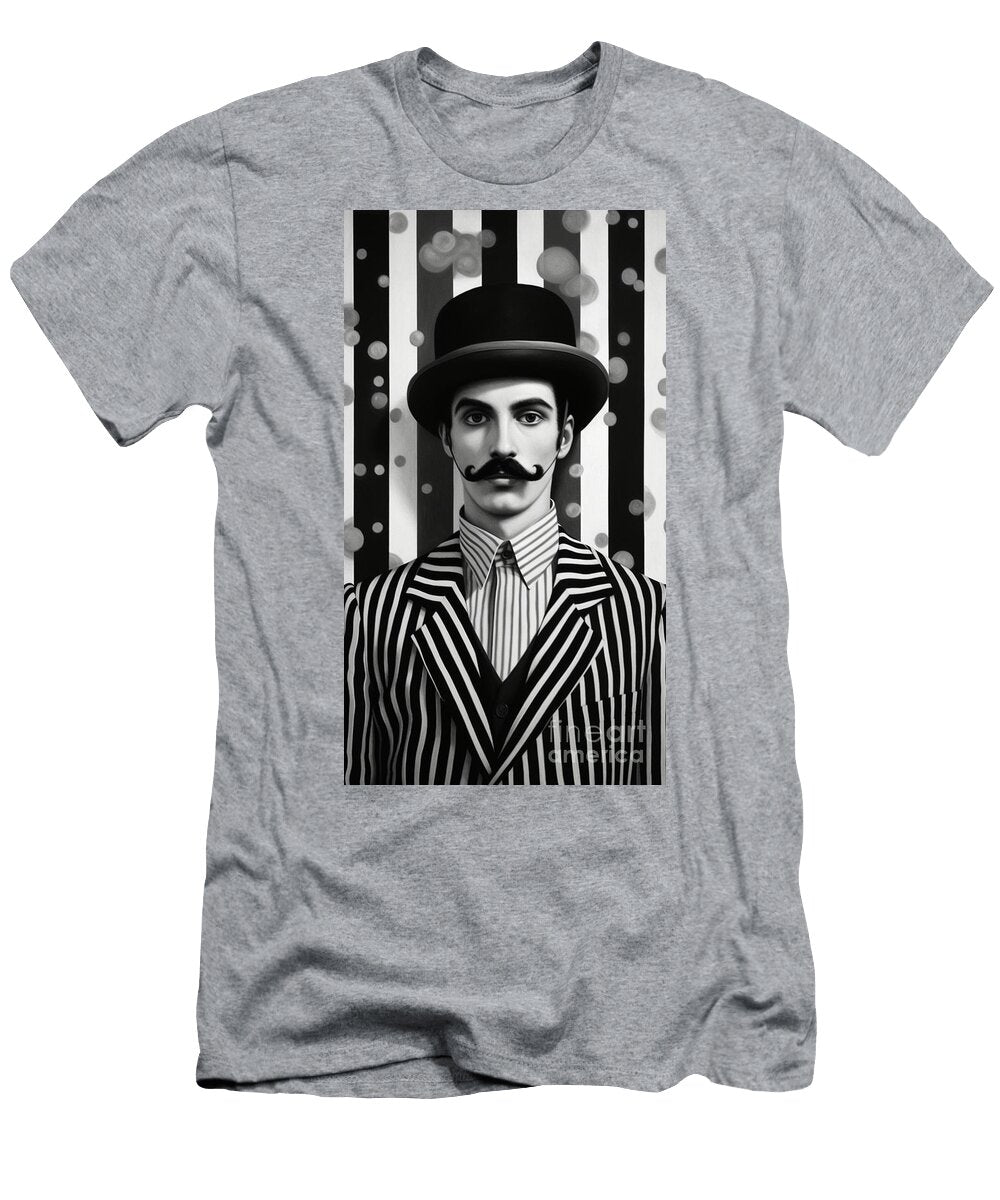 A Black and White Image of a Man with a Moustac Ece DC Aeeb Artistic Rifki T-Shirt
