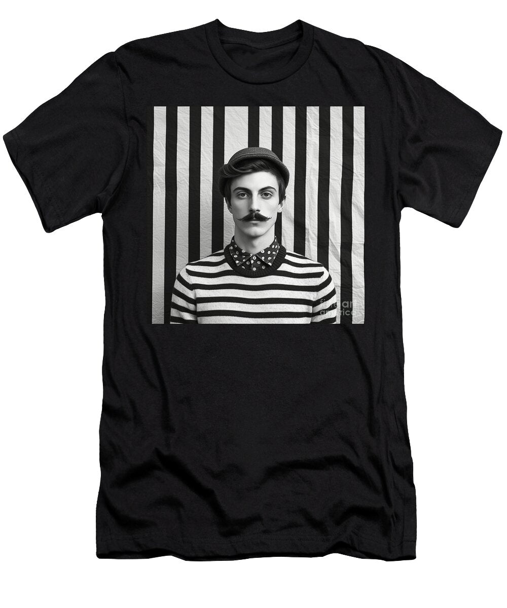 A Black and White Image of a Man with a Moustac Ece D Cd Be Ecce Artistic Rifki T-Shirt