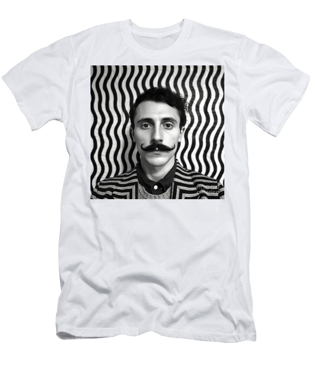 A Black and White Image of a Man with a Moustac Eda Fa E a B Artistic Rifki T-Shirt