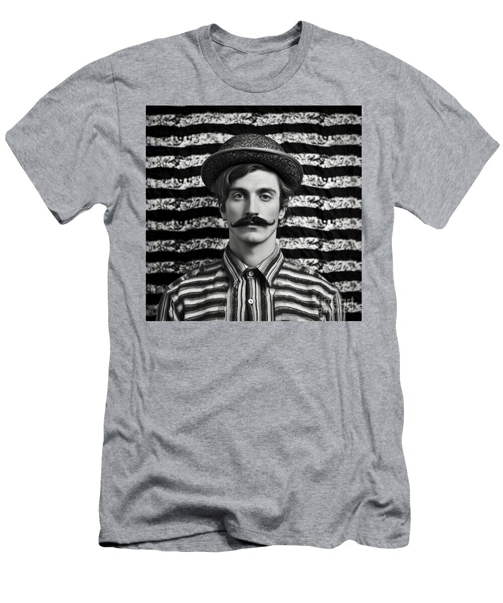 A Black and White Image of a Man with a Moustac Ef F E Ad D Artistic Rifki T-Shirt