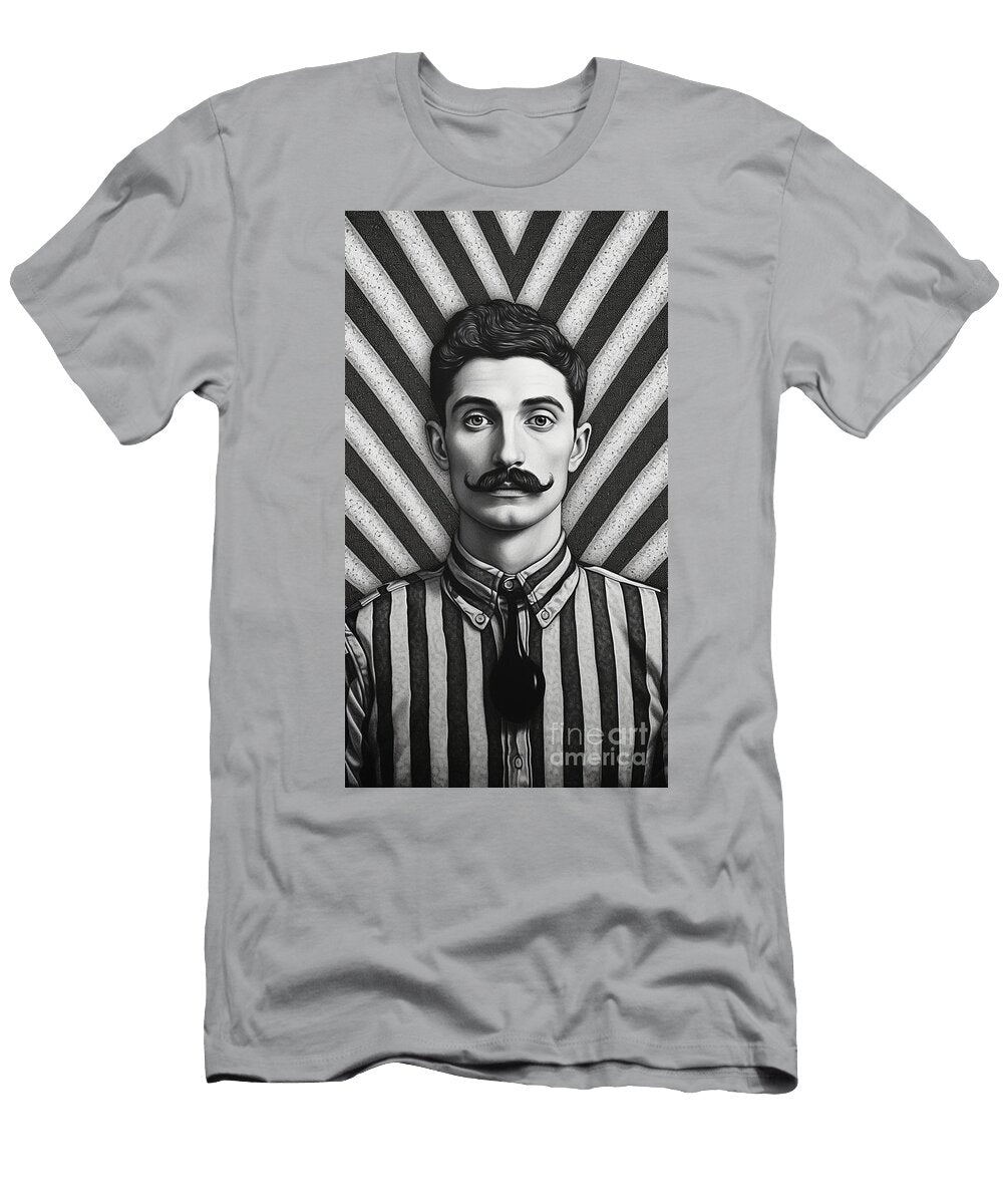 A Black and White Image of a Man with a Moustac Fcd C C Baab Artistic Rifki T-Shirt
