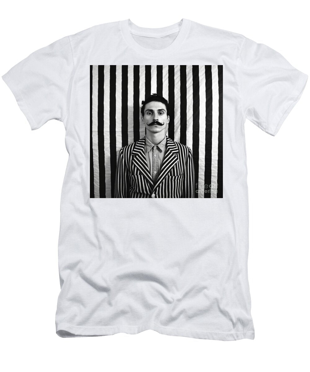 A Black and White Image of a Man with a Moustac Fcf Ad F Ab Bcb Artistic Rifki T-Shirt