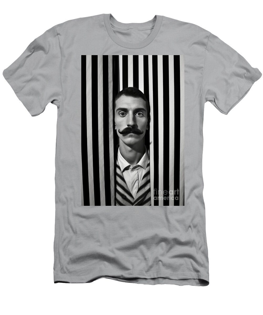 A Black and White Image of a Man with a Moustac Feb C Ff Ed Fddeca Artistic Rifki T-Shirt