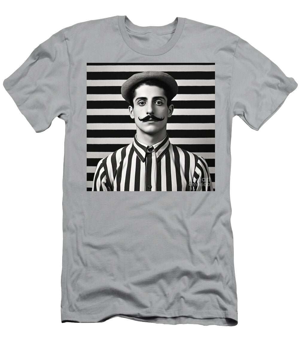 A Black and White Image of a Man with a Moustac Febb a Fcd Ae Cceed Artistic Rifki T-Shirt