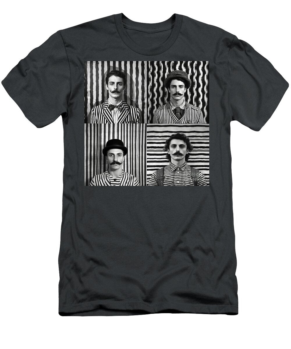 A Black and White Image of a Man with a Moustac Fff Beb Ea Bbcebff Artistic Rifki T-Shirt