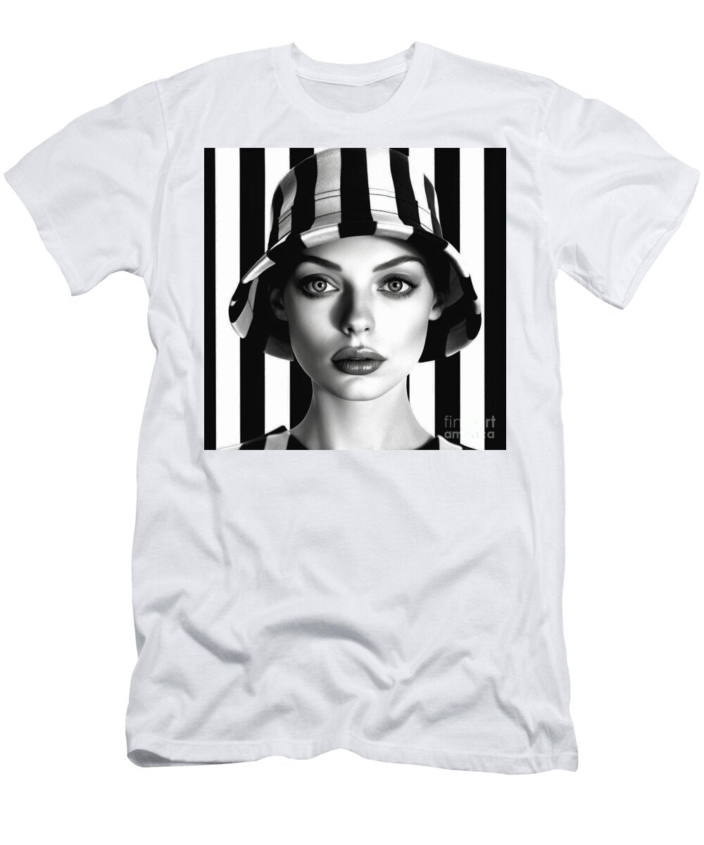 A Black and White Image of a Woman in the Styl Dec Ea Bb Cd Fdbfe Artistic Rifki T-Shirt